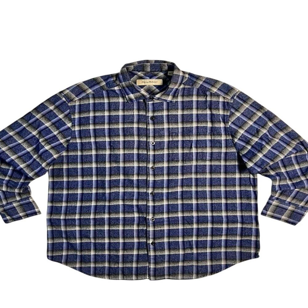 Tommy Bahama Flannel Shirt Men's L Button Up Cotton Plaid Coastal Beach Classic